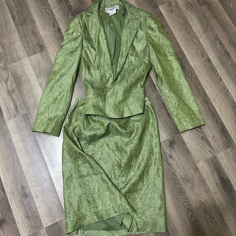 Carlisle Green Textured Two-Piece Skirt Suit